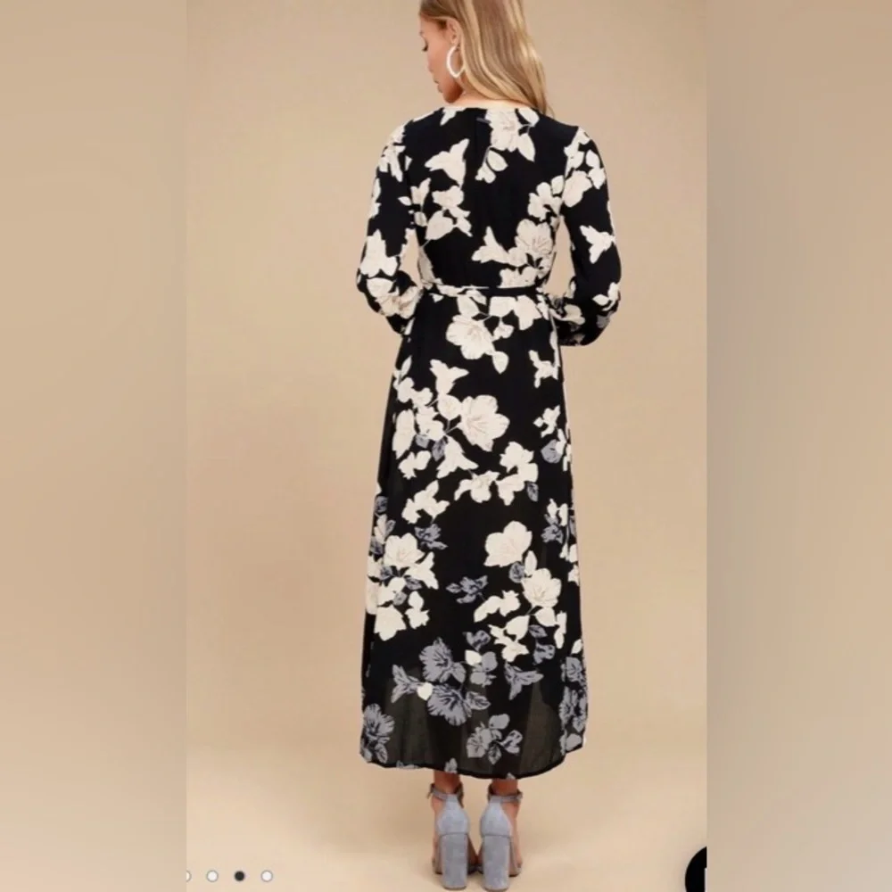 Billabong Floral Fever Wrap Dress Size M Black Ivory Feminine Light Romantic - Picture 5 of 14